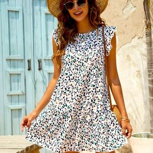 Allover Print Ruffle Trim Dress - Multicolor